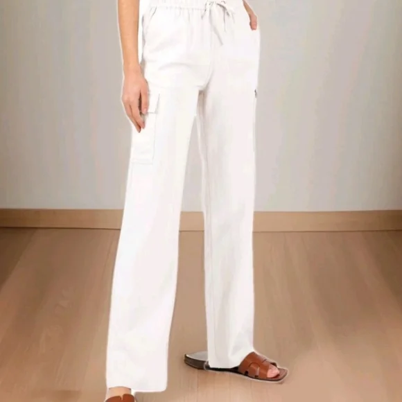 Stylish White  Linen Pants Love Tree Size Medium - Picture 3 of 10